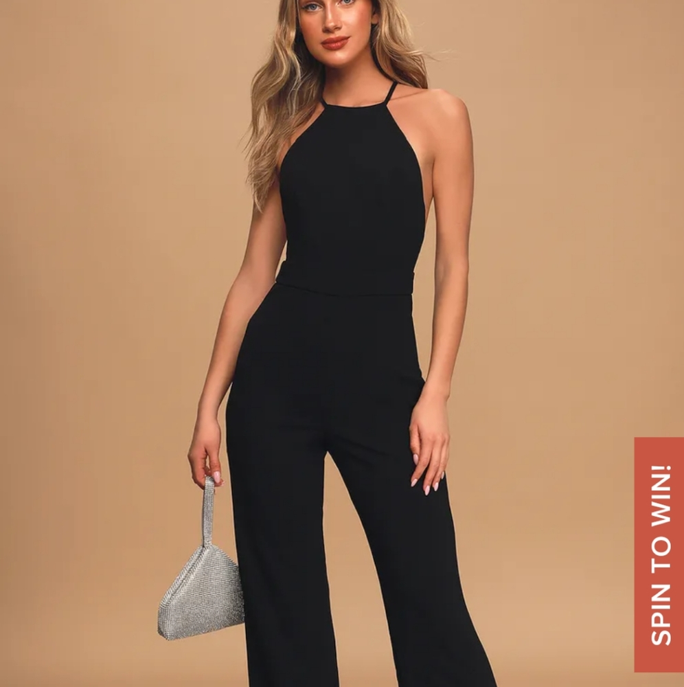 Lulu's Isn't She Lovely Black Backless Jumpsuit